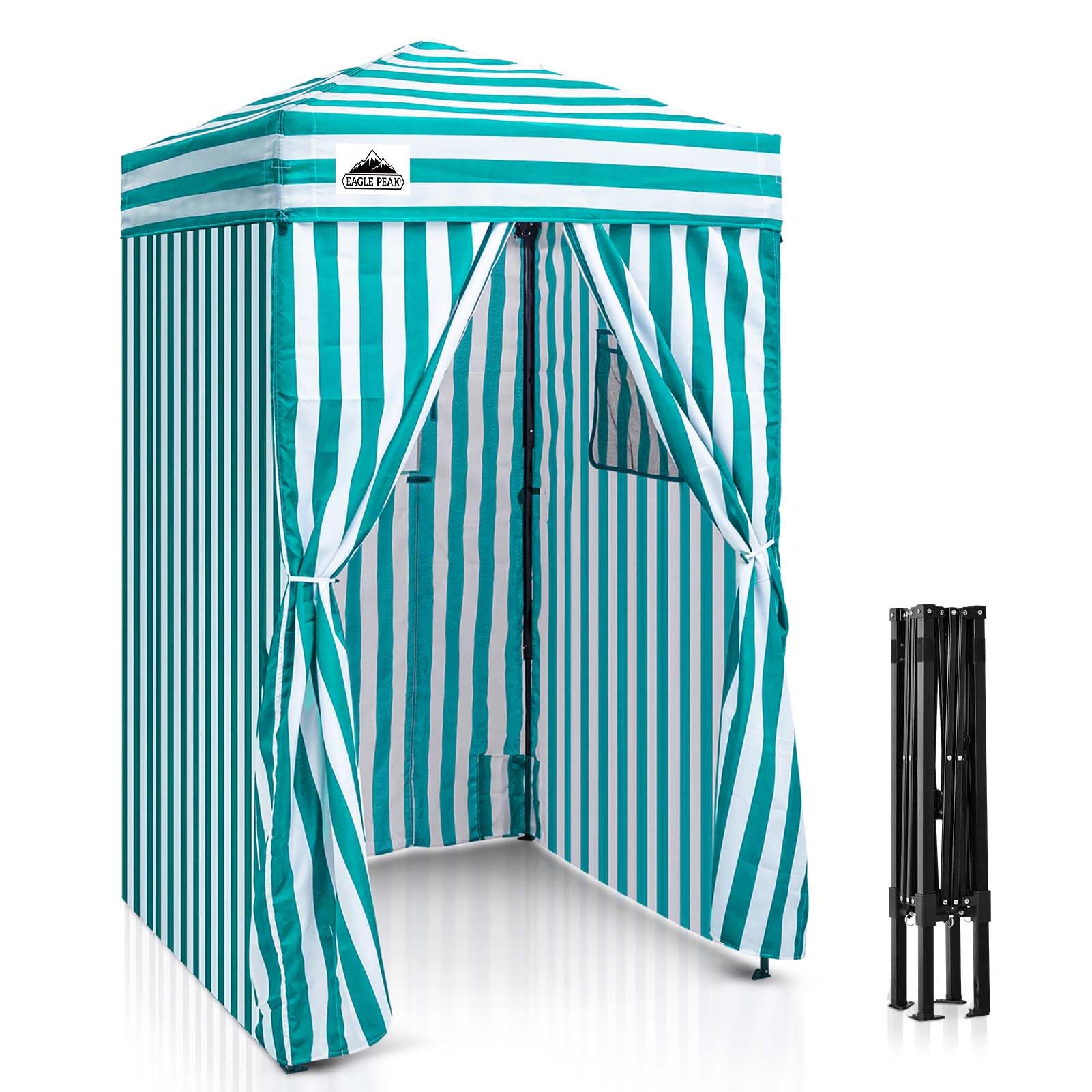 EAGLE PEAK Flex Ultra Compact 4x4 Pop-up Canopy, Sun Shelter, Changing Room, Portable Privacy Canopy Cabana for Pool, Fashion Photoshoots, or Camping, White/Light Blue