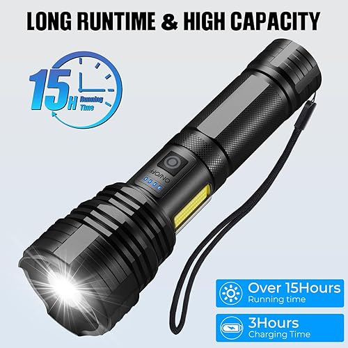 Miniatura 3 de Linternas recargables de alto lúmenes, 99,000 LM linterna LED brillante alimentada, linternas recargables USB y luces flash de mano impermeables