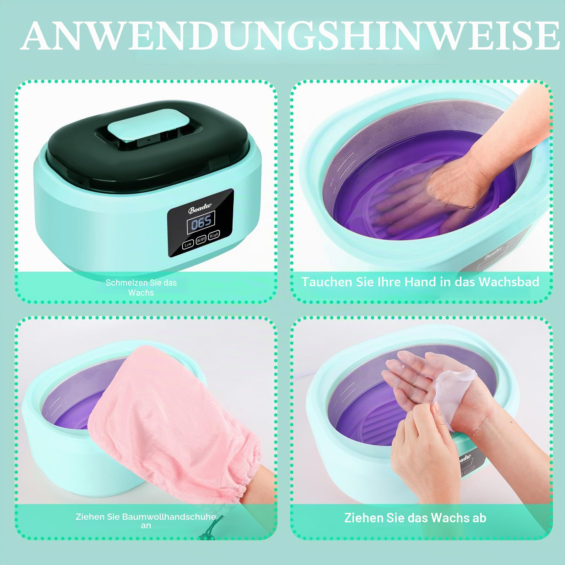 Paraffinbad für Hände und Füße, 3400ml Paraffin Wachsbad Paraffinbad Set für Trockene, Raue Hau, mit 900g Paraffinwachs und Zubehör, Tolles Spa-Geschenk- Grün