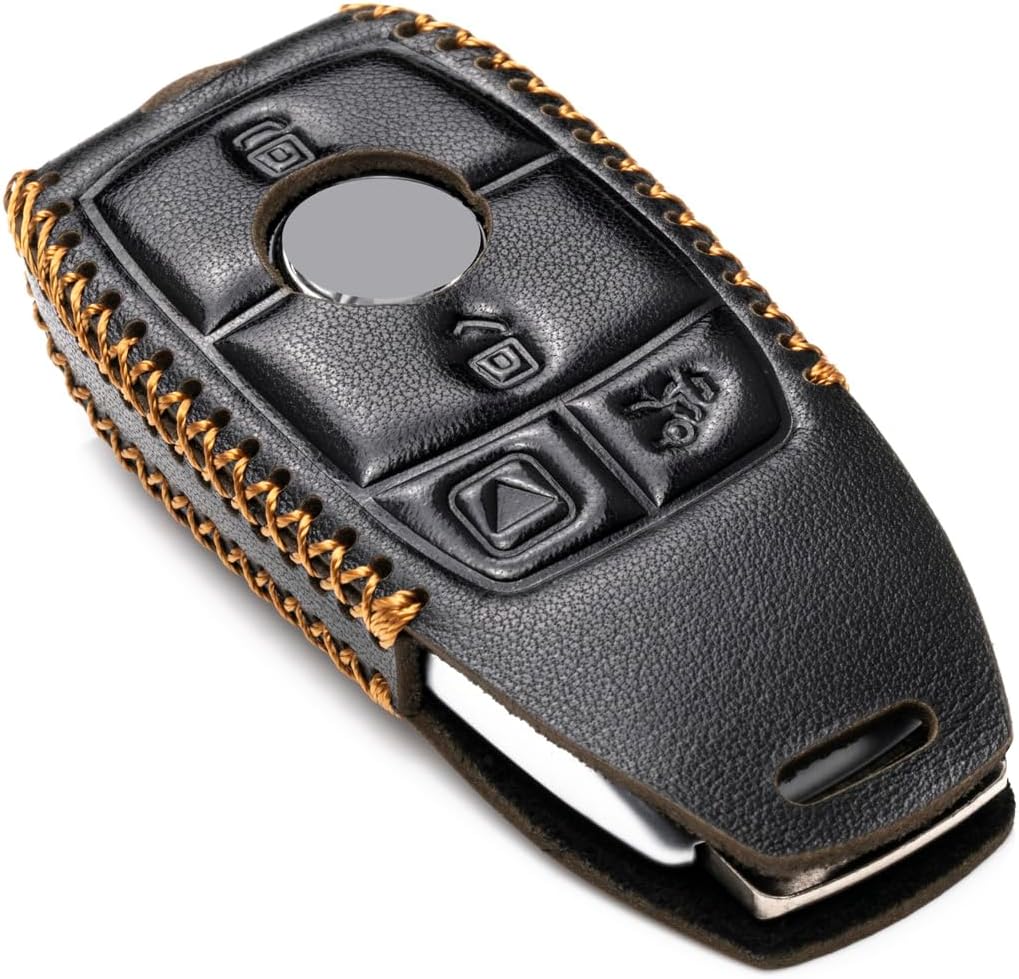 Vitodeco Genuine Leather Smart Key Fob Case with Leather Key Strap Compatible for Mercedes-Benz A, C, E, S, CLA, CLS, GLA, GLB, GLC, GLE, GLS, G Glass (2017 - 2024) - 4-Button, Black - Image 3