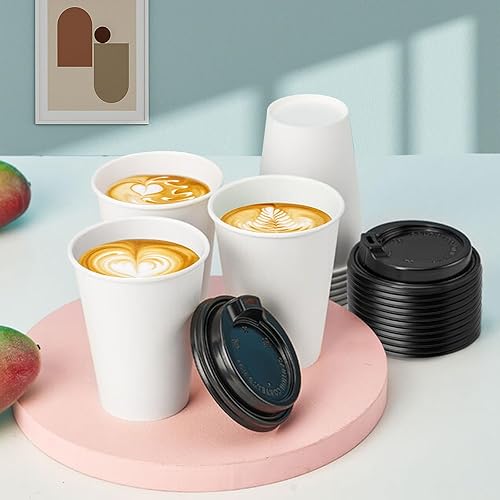Miniatura 3 de RACETOP Paquete de 50 Tazas de café desechables de 12 onzas con tapas, tazas de café caliente de papel con tapas, tazas de café para llevar, para