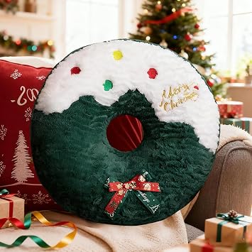 Christmas Wreath Throw Pillows Wreath Shape Pillow Cute Soft Throw Pillow Decorative Cute Cushion for Party Home Decorations
