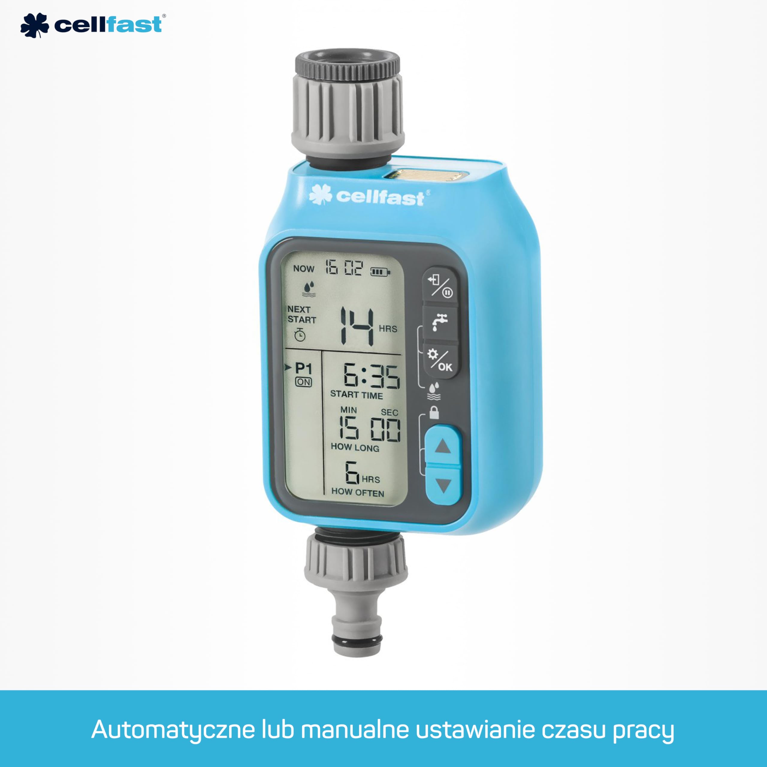 Cellfast Cyfrowy Sterownik Nawadniania Chronos CELLPRO 3 Programy Wyświetlacz Czujnik Deszczu Automatyczne Nawadnianie
