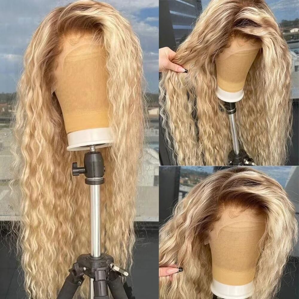 Rooted BLONDE spiral LACE-FRONT CURL WIG Zlike Spiral Loose Curls Wigs Honey Blonde With Dark Roots  main image 3