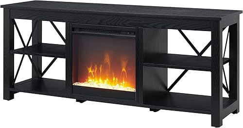 Miniatura 5 de Henn&amp;Hart Soporte de TV rectangular con chimenea de cristal para televisores de hasta 65 pulgadas en negro, soportes de TV para la sala de estar