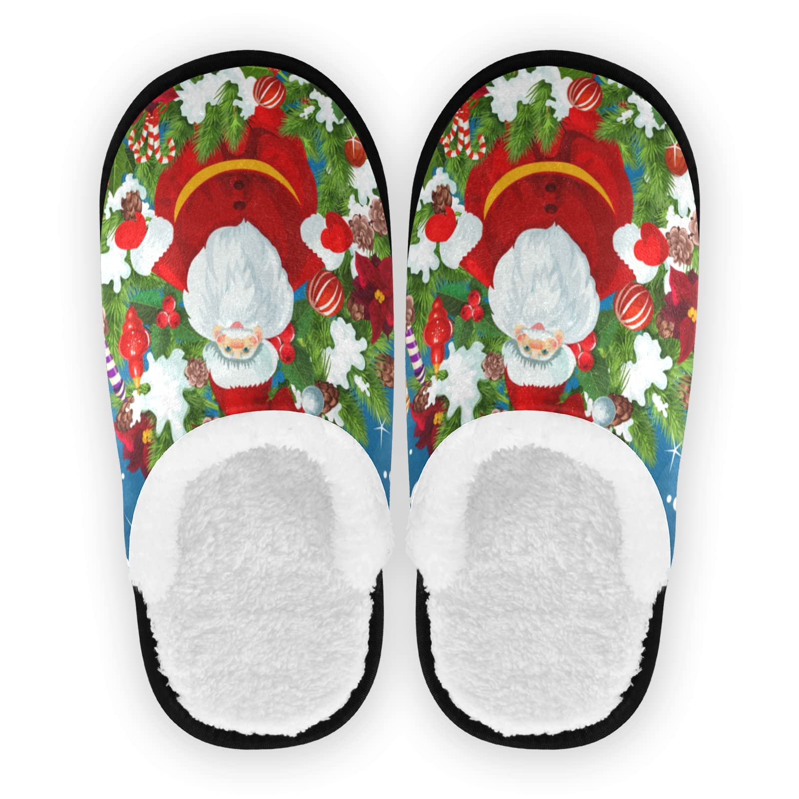 Merry Christmas Greeting Fuzzy Womens Slippers Cute Santa Claus
