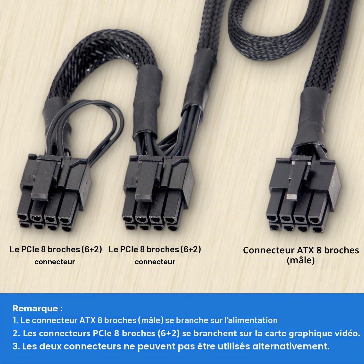 Câble PCIE pour Corsair, PSU 8Pin mâle vers double PCIe 8Pin (6+2) mâle Câble d'alimentation pour Corsair Modular Power Supply RM/HX/CX-M Series