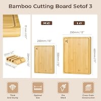 Vista 8 de Juego de 4 tablas de cortar grandes de bambú para cocina, tabla de charcutería de bambú con soporte antideslizante, bandeja para servir bistec
