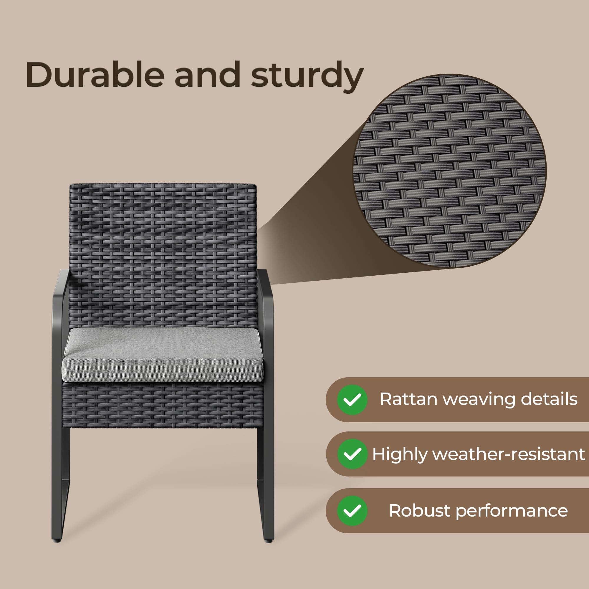 Set Giardino in Rattan per 2 Persone, Mobili da Esterno in Vimini con Cuscini, Tavolino e 2 Sedie per Terrazza, Balcone, Giardino o Piscina (grigio)