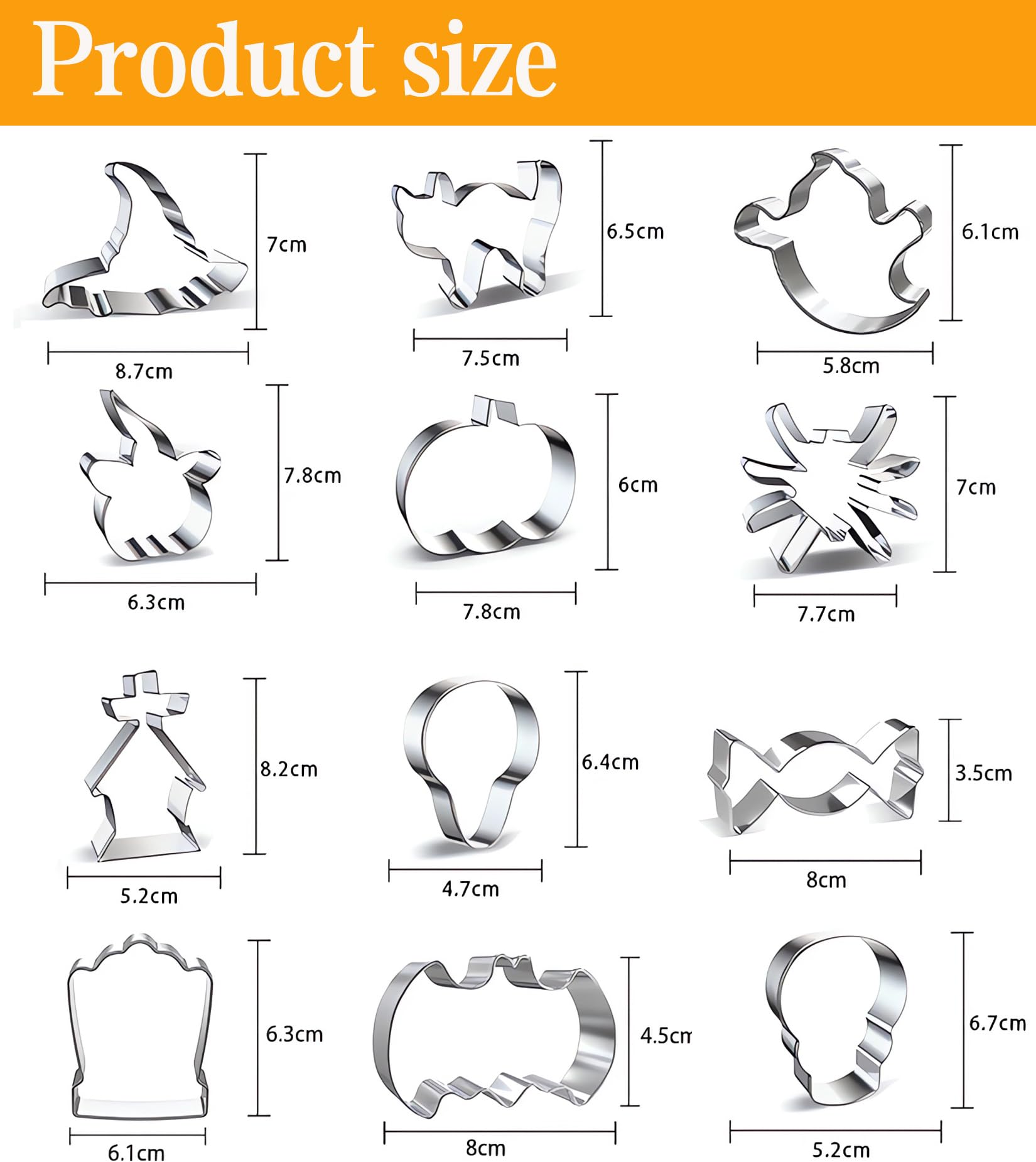 ZHOUHON 12pcs Stainless Steel Halloween Fondant Molds Halloween Cookie Cutter Halloween Cookie Cutter (W-1) - Image 2