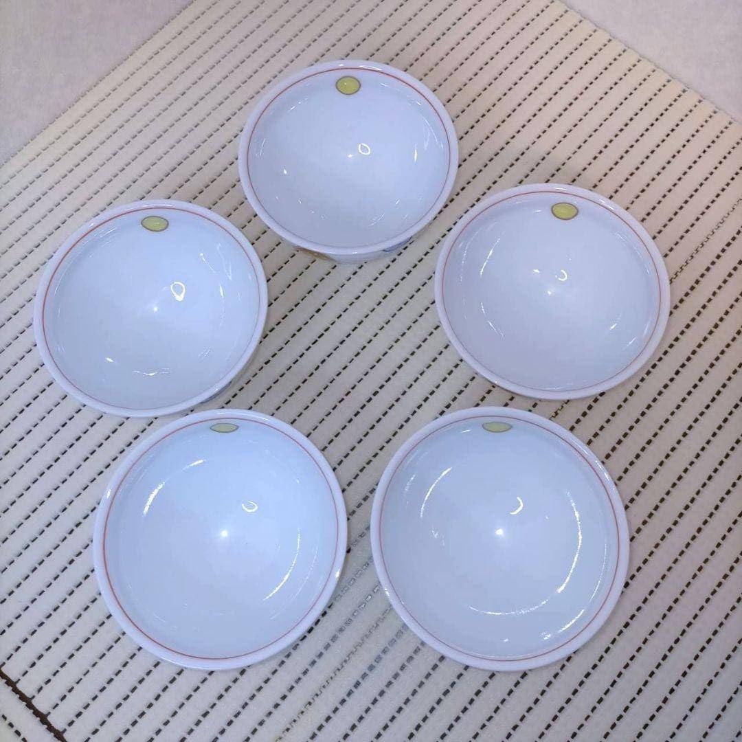 深川製磁 赤絵丸紋 仙茶碗揃 湯呑揃 5客 宮内庁御用達