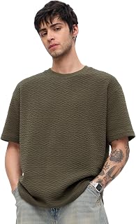 The Souled Store Textured T-Shirt: Men and Boys Short Sleeves Round Neck Solid Cotton Blend Oversized T-Shirts Price In India