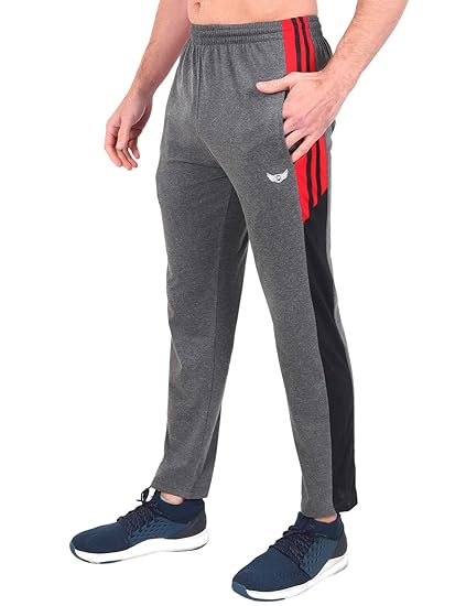 Men's Cotton Regular Fit Striped Trackpants with Pockets Dark Grey Size XXL