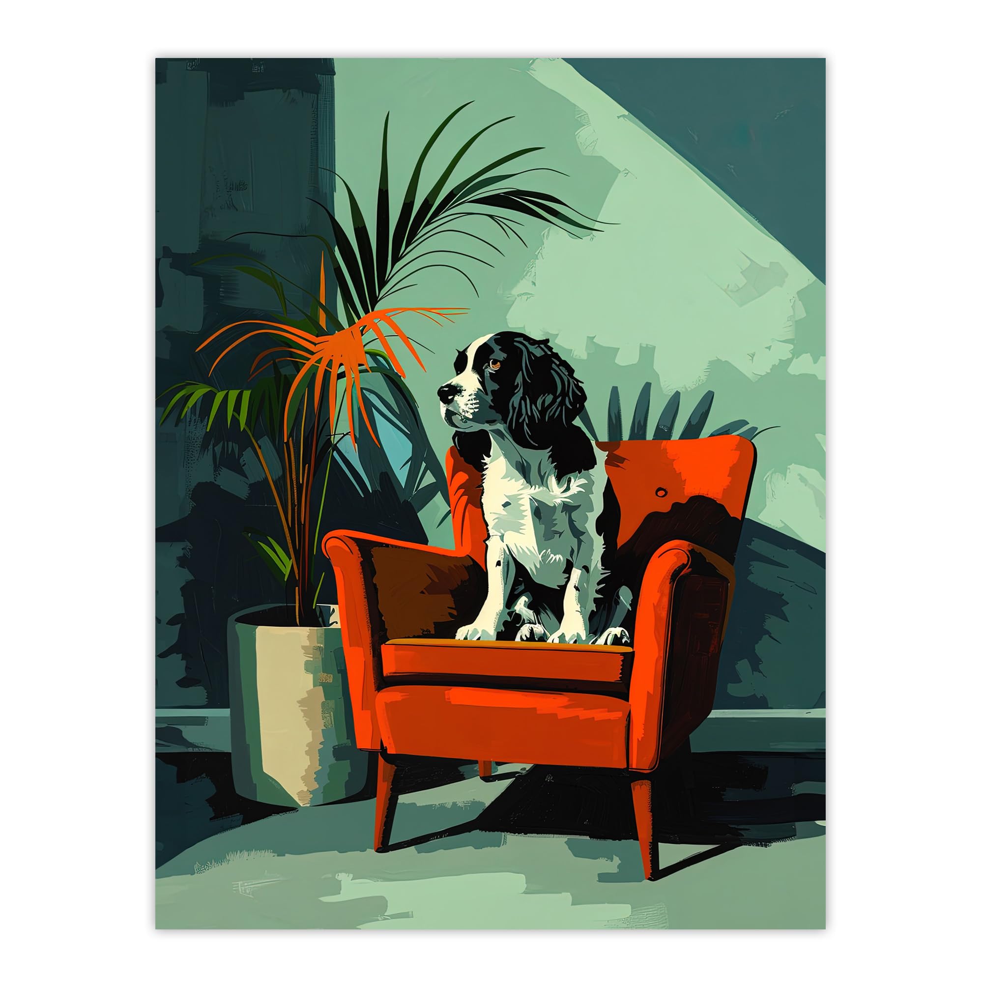 Artery8 Springer Spaniel Dog Lover Red Armchair Portrait For Living Room Large Wall Art Poster Print Thick Paper 18X24 Inch