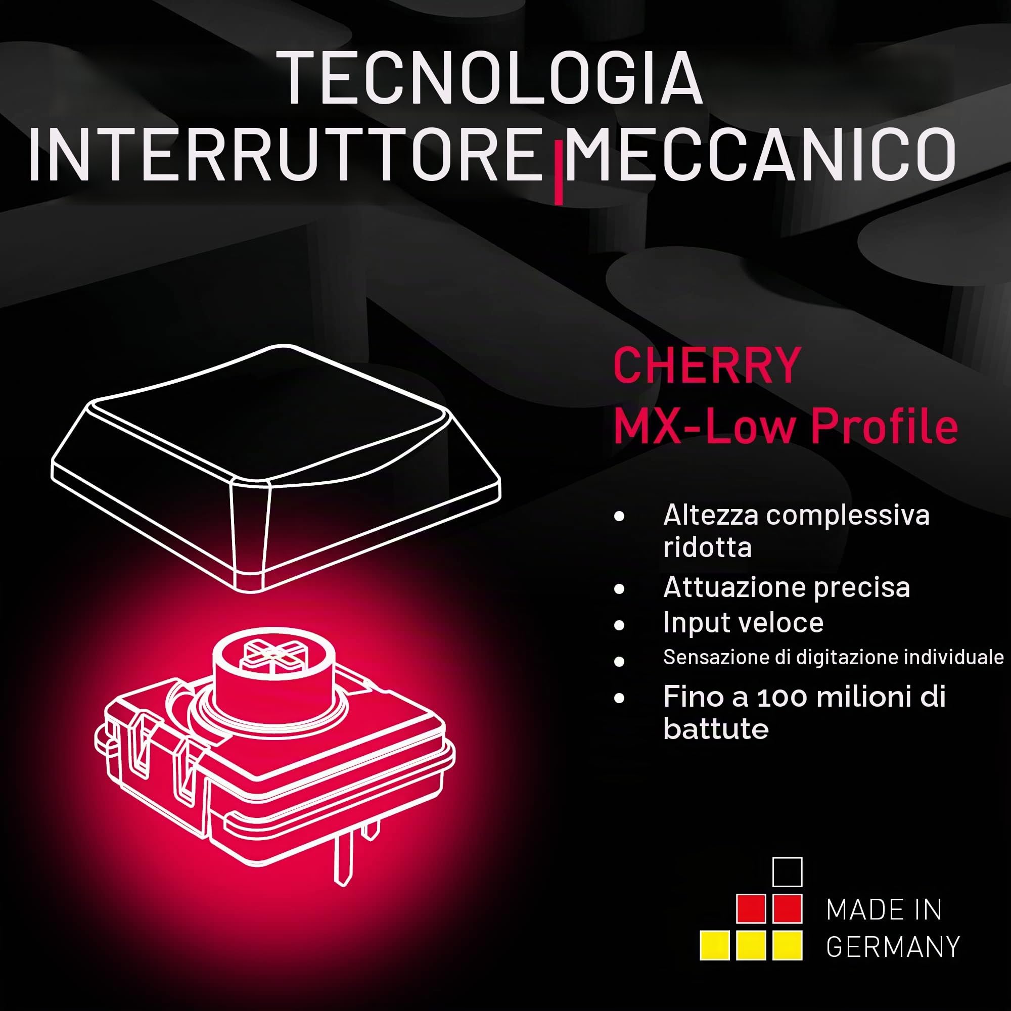 CHERRY MX-LP 2.1 Compact Wireless, Tastiera Gaming Senza Fili con 68 Tasti, Layout per il Regno Unito (QWERTY), Interruttori Meccanici MX LOW PROFILE SPEED, Nero