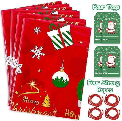 Miniatura 4 de Bolsas de regalo de Navidad extragrandes, 4 bolsas de regalo de bicicleta jumbo para regalos de Navidad gigantes de gran tamaño, bolsa de plástico