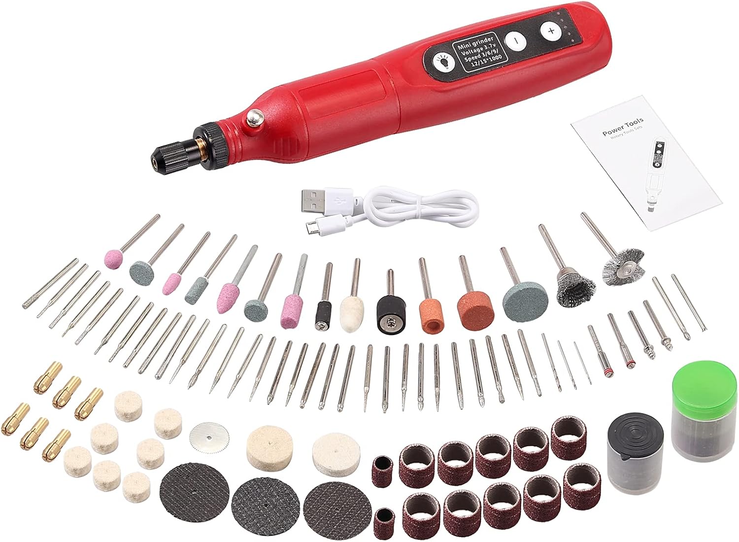 Mini Cordless Rotary Tool, JUSTOOL Power Rotary Tool 5-Speed with 125 Accessories, LED Work Light, Multi-Purpose 3.7V USB Charge for Sanding, Polishing, Drilling, Etching, Engraving, DIY Crafts - - 