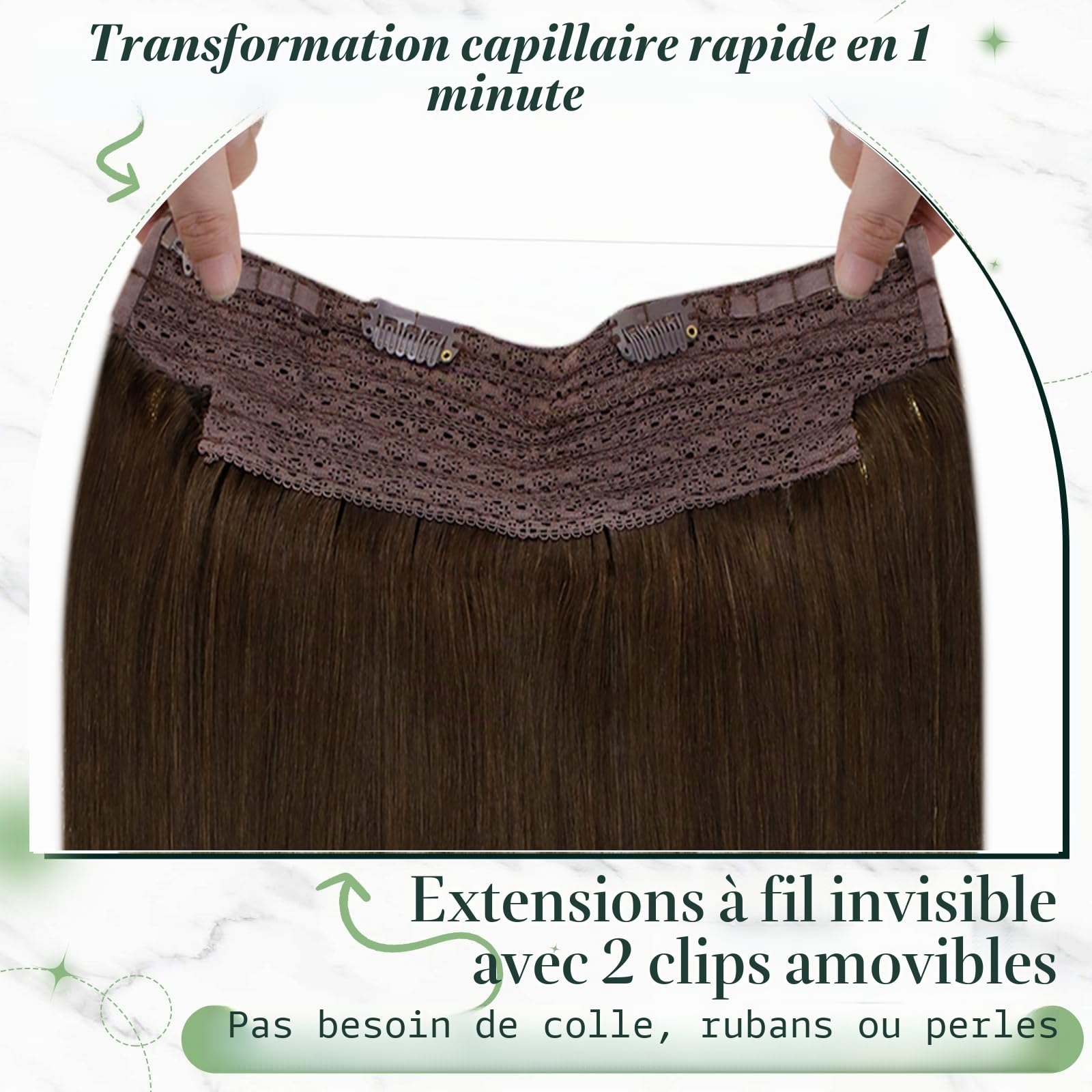 RUNATURE Extension Fil Cheveux Naturel Invisible 40cm 80g Brun Extension #4