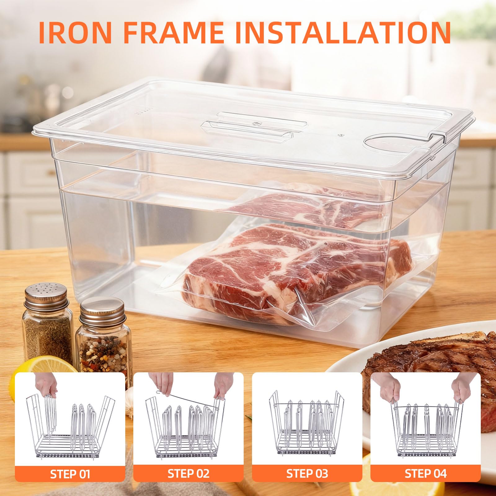 Récipient sous vide de 25 l avec couvercle, grille et cuillère - Baignoire de cuisson de précision pour circulateurs d'immersion instantanée Anova Nano, Joule, grand kit d'accessoires