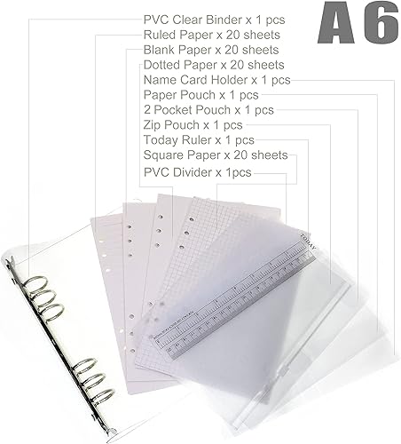 Miniatura 4 de A6 A5 - Carpeta de 6 agujeros con cubierta de PVC colorida con anillo redondo con cierre de botón a presión, carpeta de archivos para protectores de