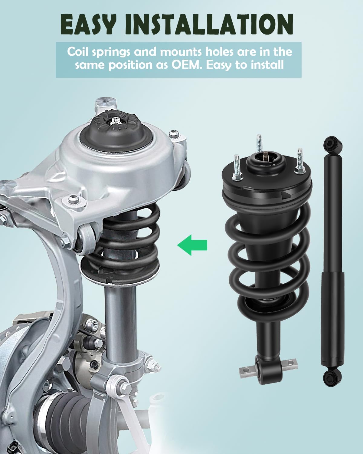 SCITOO Front and Rear Shock Absorber Assembly Fit for 2007-2013 for Chevrolet Silverado 1500, 2007-2013 for GMC Sierra 1500, Complete Shock and Strut Assembly Kit Fit for 139105 911533 4PCS