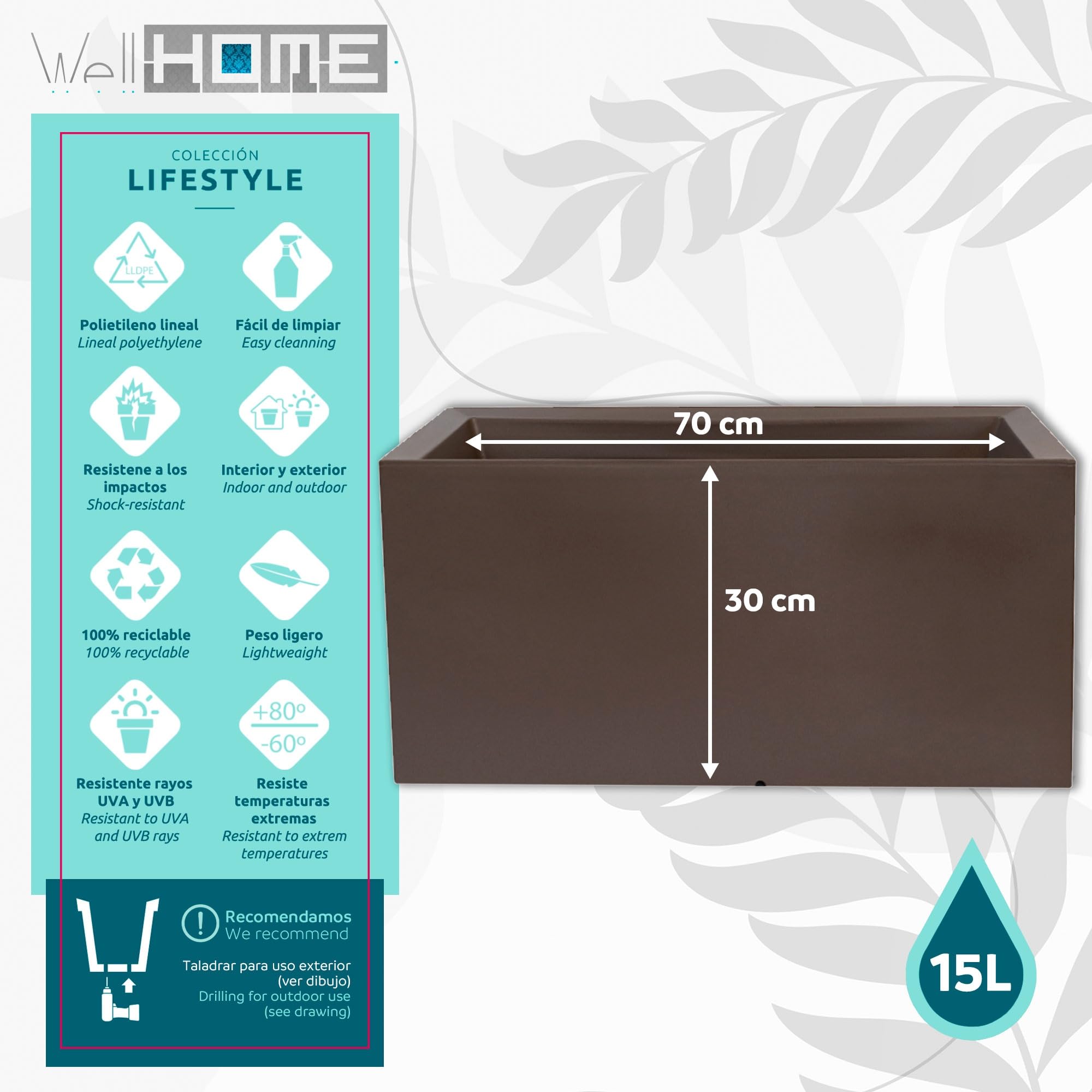 WELL HOME MOBILIARIO & DECORACIÓN Fioriera rodr-i 70 x 30 cm tortora