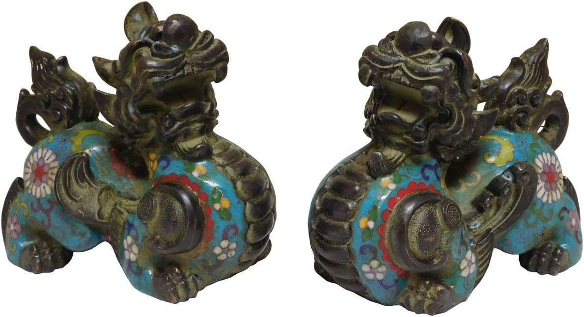 Chinese Pair Metal Blue Enamel Cloisonne Pixiu Figures Acs2096