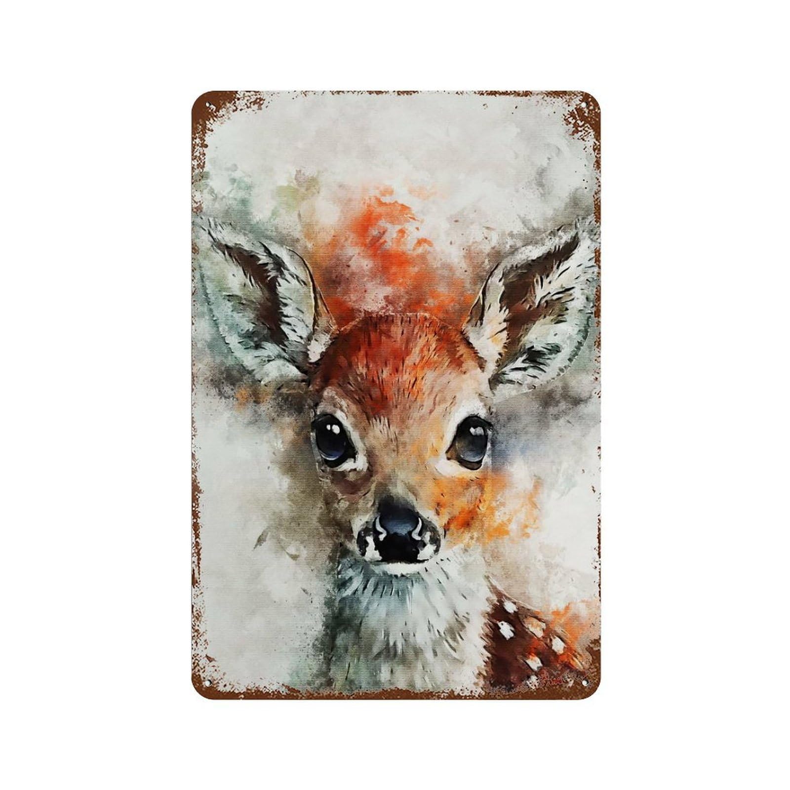 Deer New Watercolort Vintage Rust Metal Sign 11.8"x7.9", Ideal for Bistro, Counter And Cafe Decor