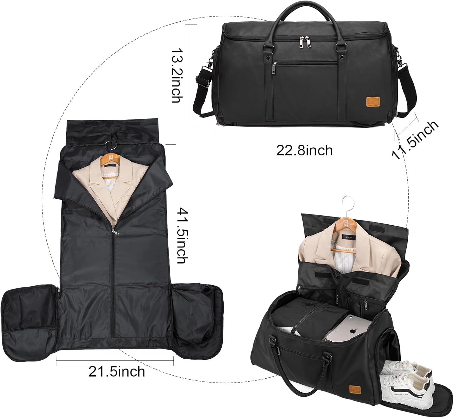 seyfocnia Garment Bags for Travel, Carry On Garment Bag Backpack, Convertible Garment Duffle Bag for Men Women, 4 in 1 Hanging Dress Suitcase Suit Travel Bag - Image 3