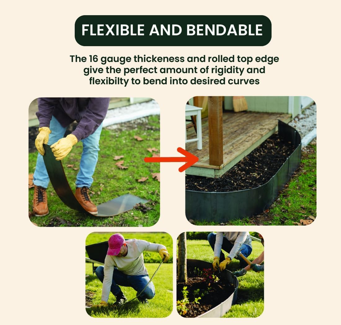 Beuta Corten Steel Landscape Edging Border 4.5" H | Metal Garden Edging for Landscaping | Flexible Lawn Edging Border for Yard Edging & Garden Border | 4ft L each,10 Pack (Total 40Ft) 20 Clips & Nails