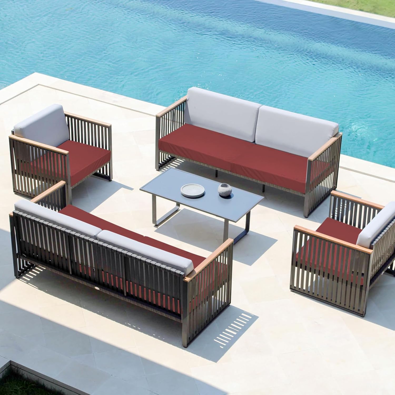 Easy-Going Waterproof Patio Cushion Covers ONLY Cover 22x20x4 inch 4 Pack Replacement Non-Slip Outdoor Seat Cushion Slipcover with Zipper. Wine