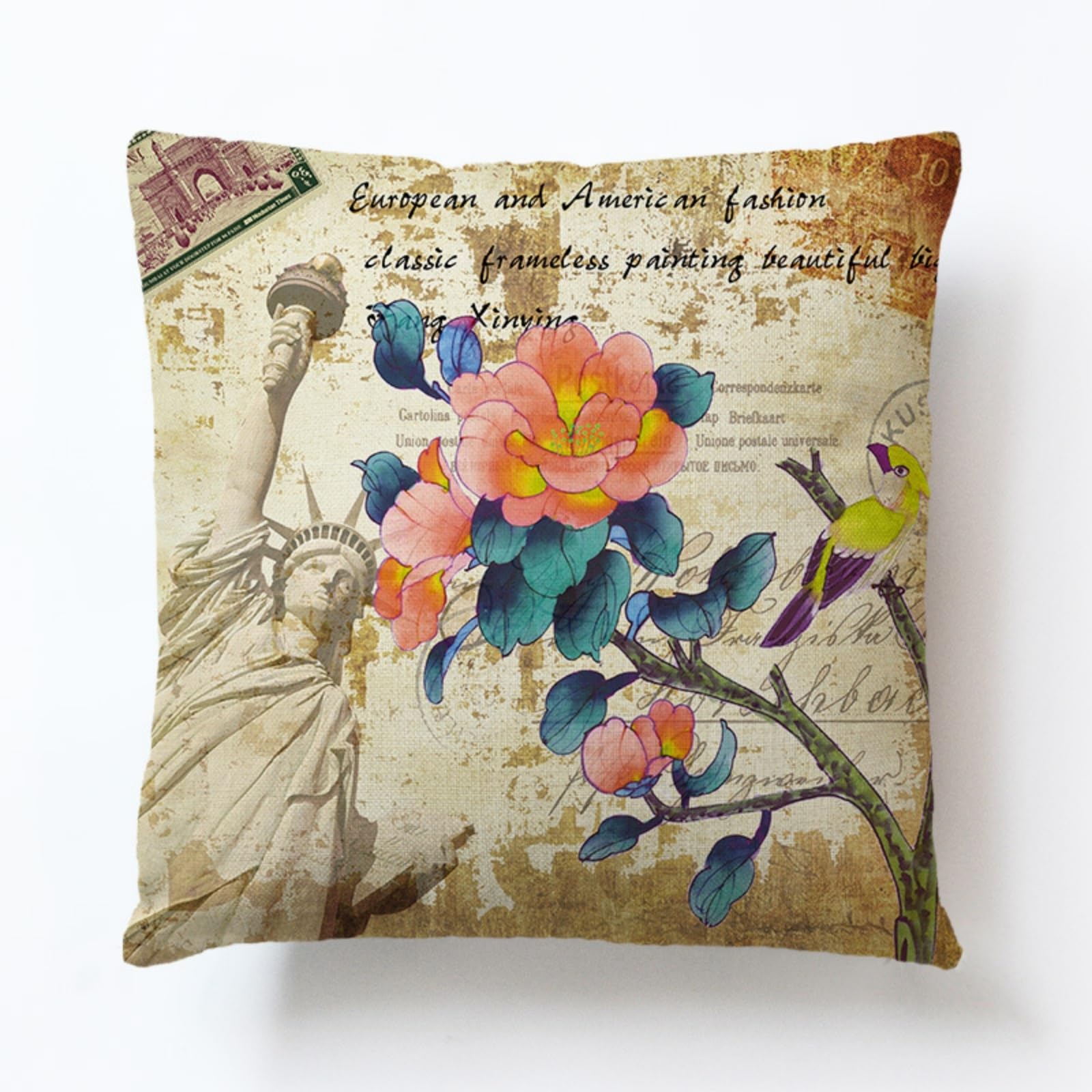 Cushion Covers 40cm x 40cm Pink Green Sofa Cushion Cover Linen with Invisible Zippers,Throw Pillow Covers for Bedroom Home Decor