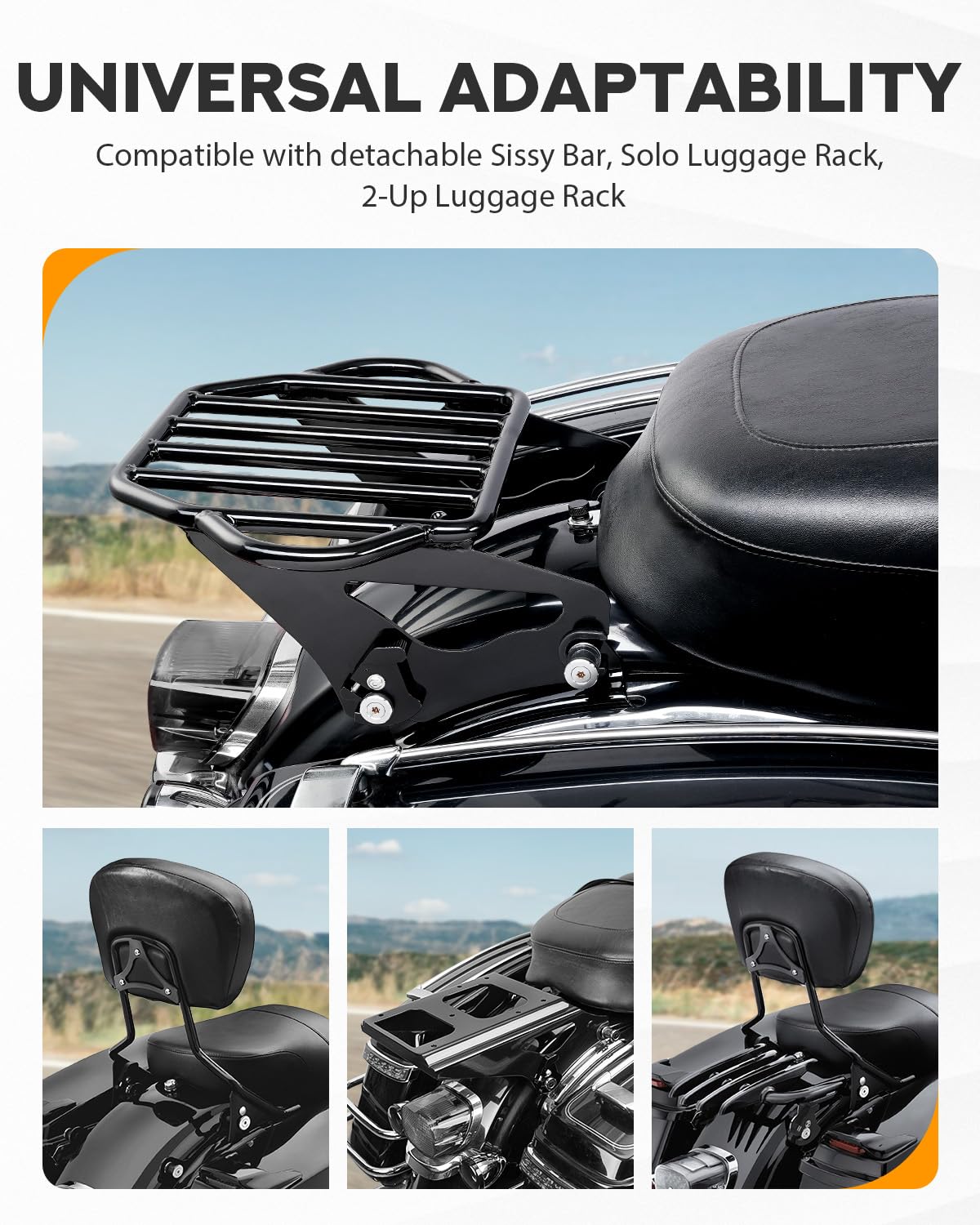 PBYMT Kit di Hardware di Ancoraggio a 4 Punti Nero Vivo con Rilascio Rapido, Compatibile con Harley Davidson Touring, Street Glide, Electra Glide, Road King, Road Glide 2014 e Successivi