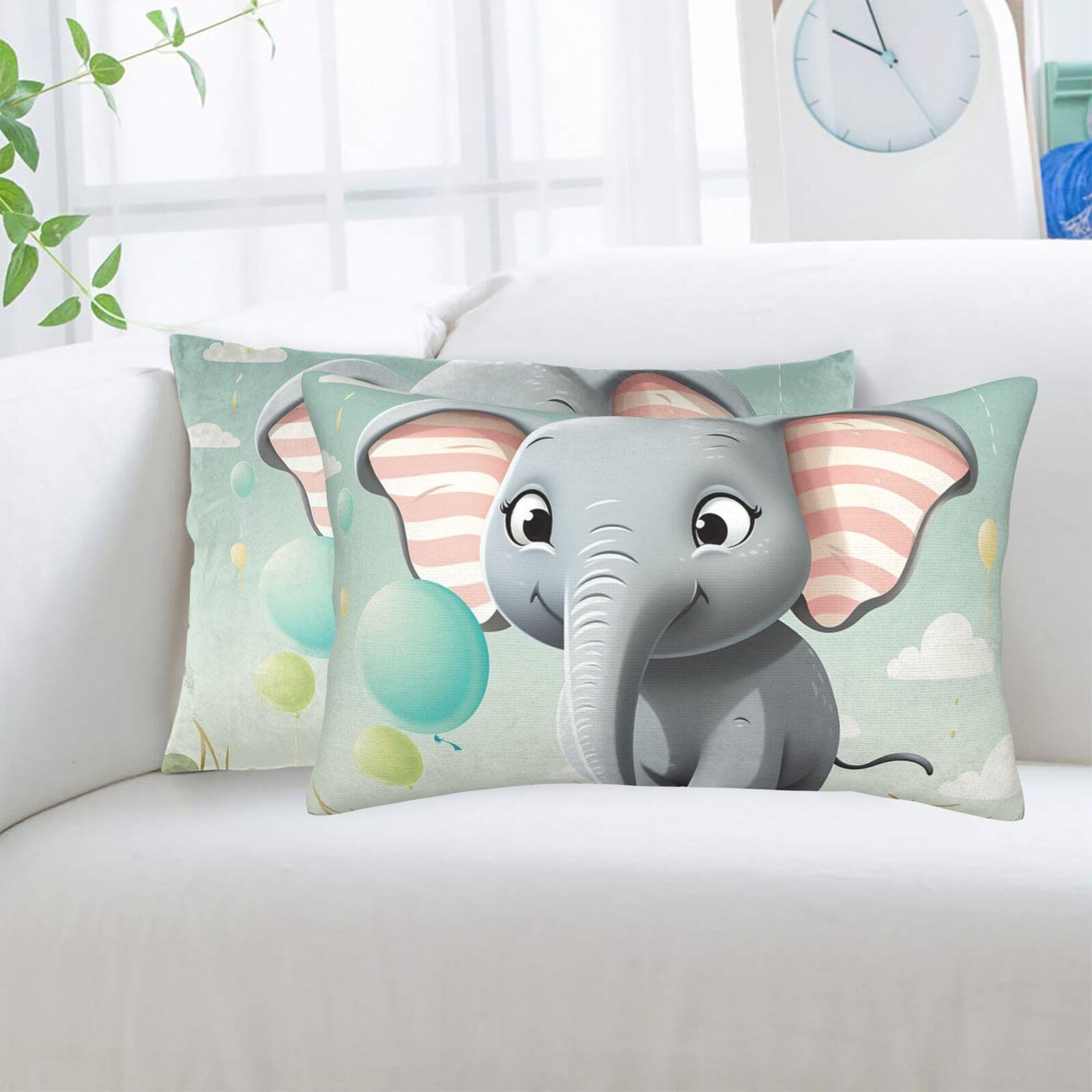 Lovely Elephant Standard Pillowcases Sets of 2, Ultra Soft Microfiber Plush Pillow Cases 14"X20" Comfort Decorative Throw Pillow Cover with Hidden Zipper for Bedroom, Sofa, Couch