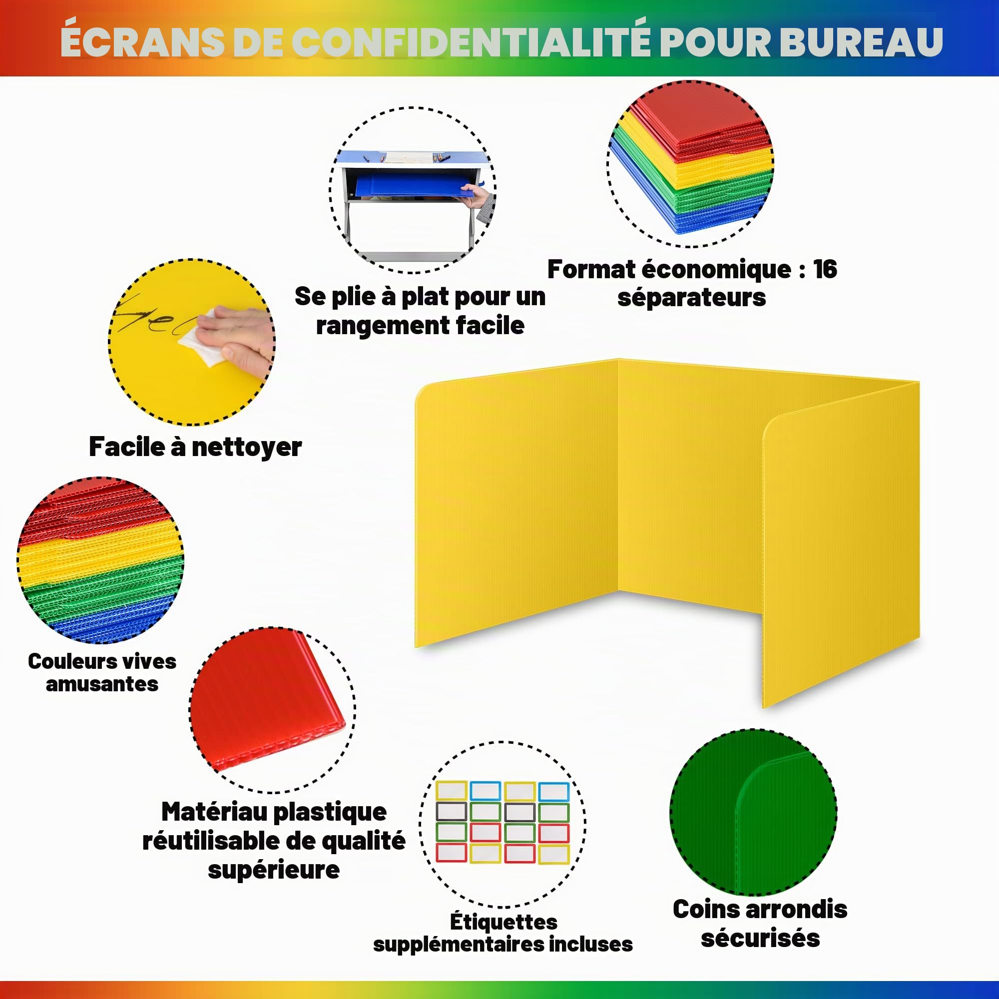 Lot de 16 séparateurs de bureau pour étudiants – En plastique durable et imperméable – Pour dossiers de salle de classe, fournitures pour enseignants, panneaux de protection de l'intimité en plastique