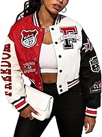 COZYPOIN Women's Cropped Varsity Letterman Jacket - Lightweight Y2K Bomber Baseball Jacket Button Down Streetwear Coat