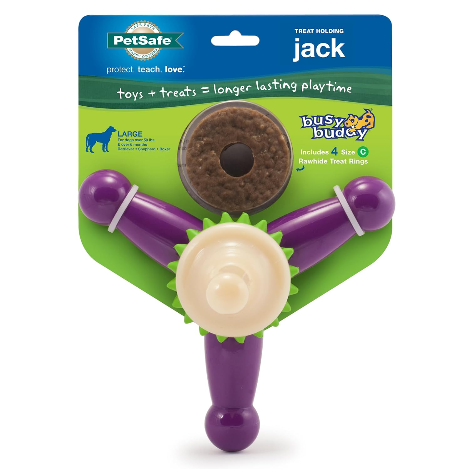PetSafe Busy Buddy Jack - Keeps Dog Busy - Includes Treats Refill - Treat Holding Dog Toy -