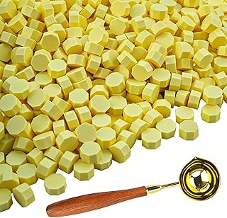 Kit de sellado con cera Tomgenrine - Incluye 600 perlas de cera color Amarillo limón y 1 cuchara