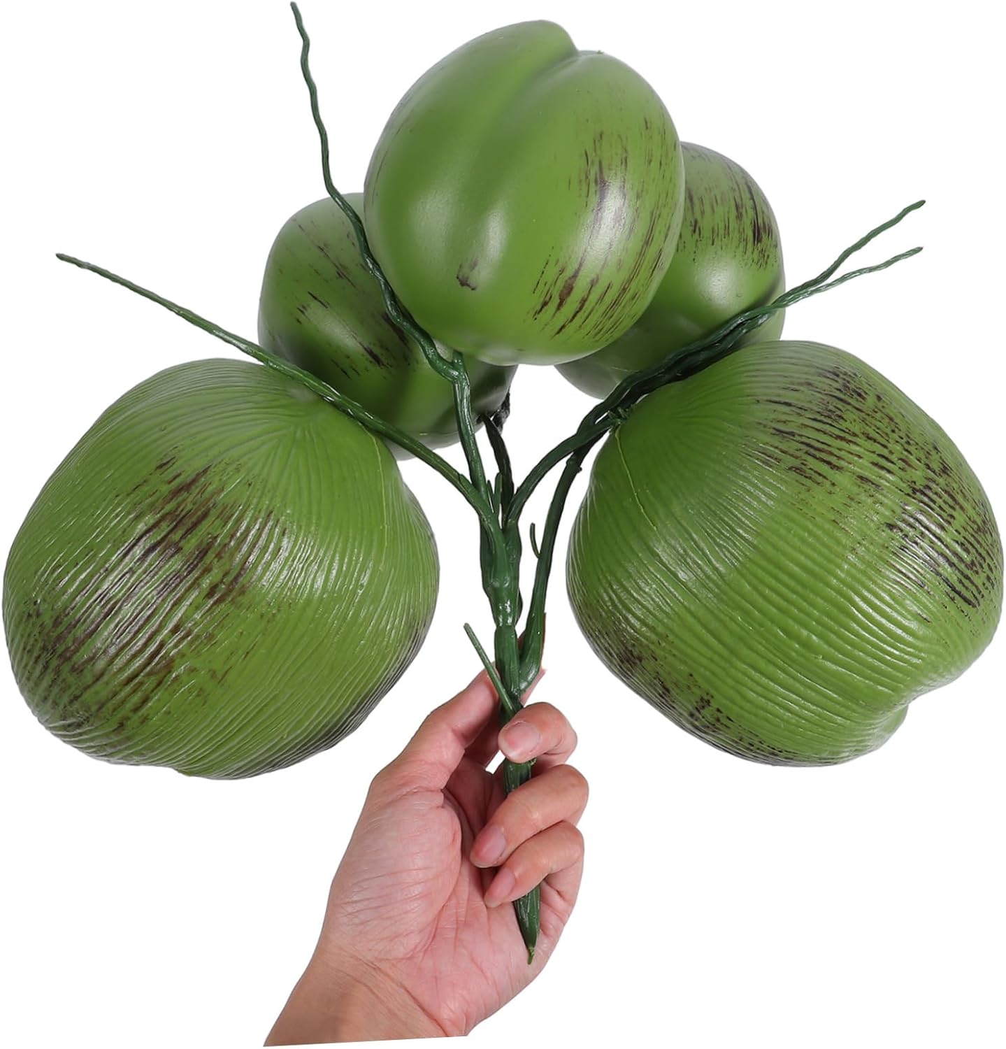 DECHOUS 1 Bunch Bunch Realistic Artificial Coconuts for Tropical Party Decoration Hawaii Theme Decor Lightweight Faux Coconut Fruit for Beach Weddings and Home Decor