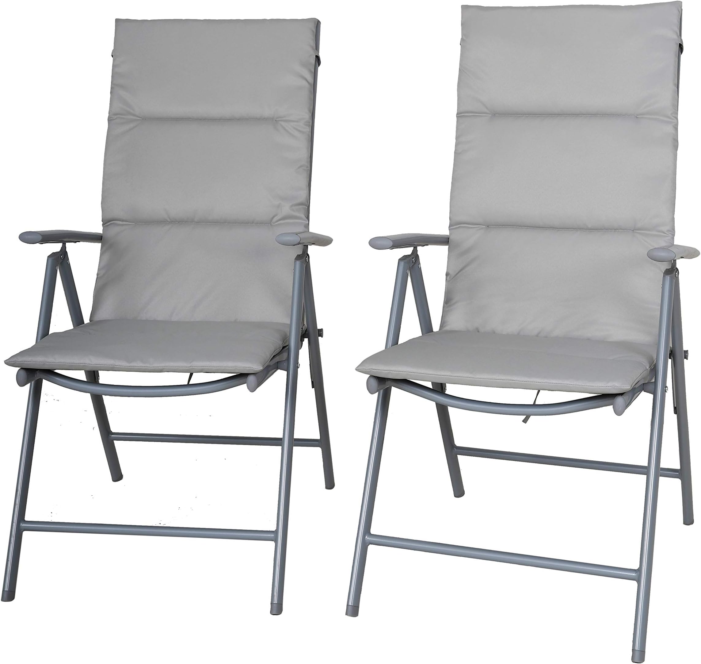 ChicreatCamping Folding Chairs with Upholstery, Set of 2, Silver/Grey