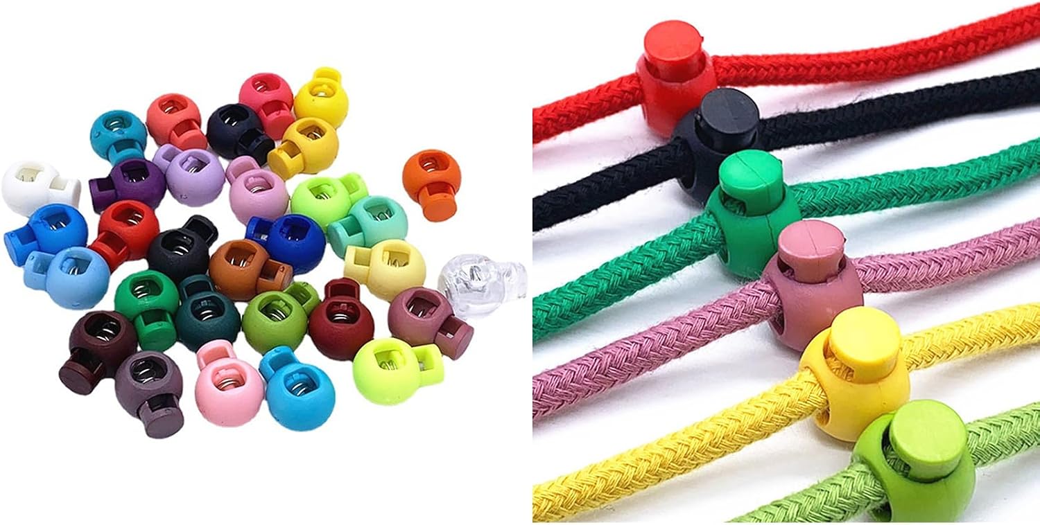 100pcs Cord Locks Single Hole Spring Toggle Stopper Fastener Toggles for Shoelaces, Drawstrings, Paracord, Bags