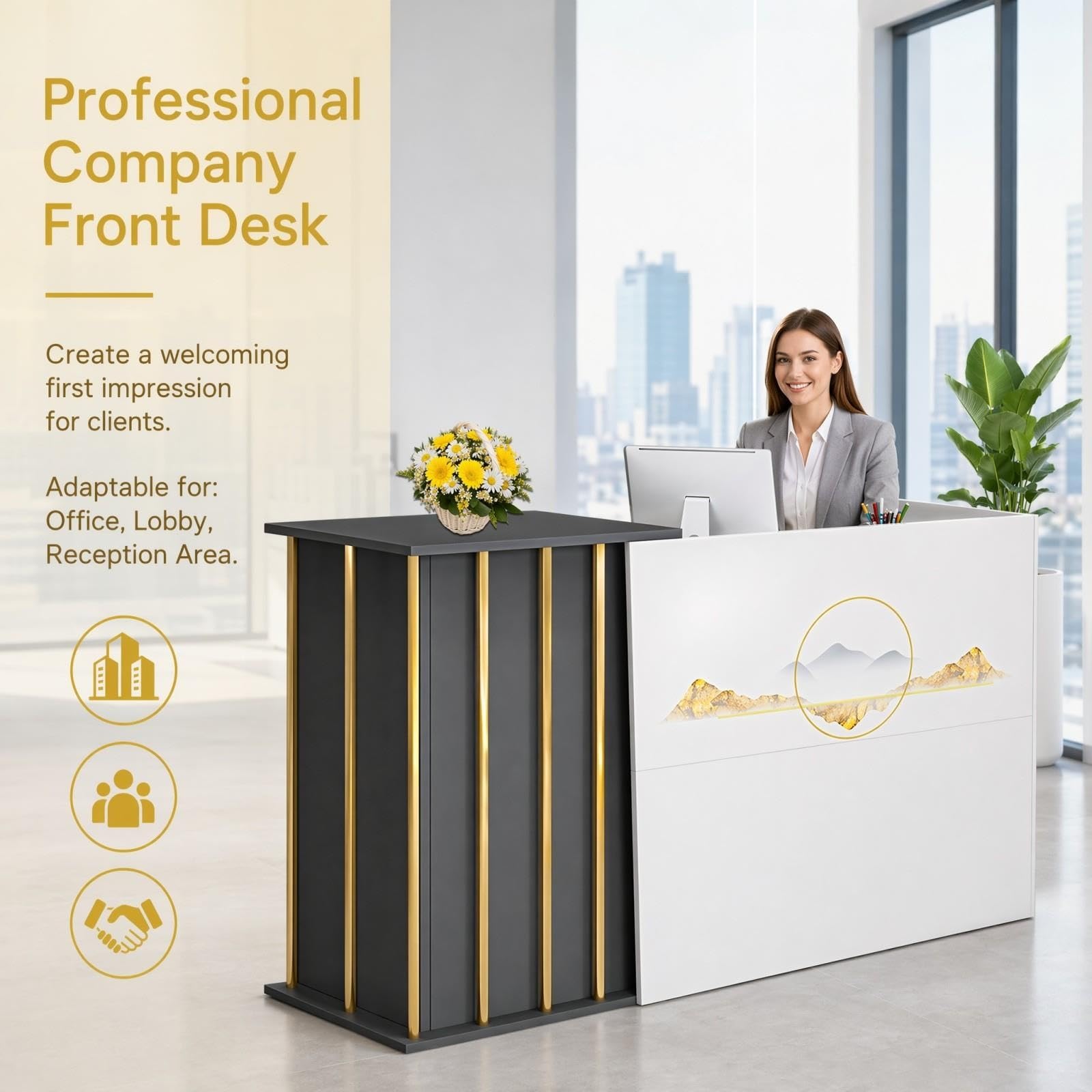 Kassentheke für Einzelhandel, Empfangstheke mit abschließbarer Schublade, Schmaler Verkaufstresen und Rezeptionstresen für Büro, Salon, Hotel und Geschäft(120cm)