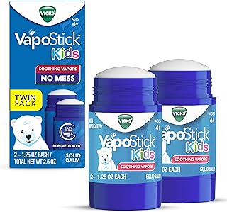VapoStick Kids, Solid Balm, No Mess, for Kids Ages 4+ Soothing Non-Medicated Vicks Vapors, Easy-to-Use No-Touch Applicator, Lightweight Feel, 1.25oz x 2