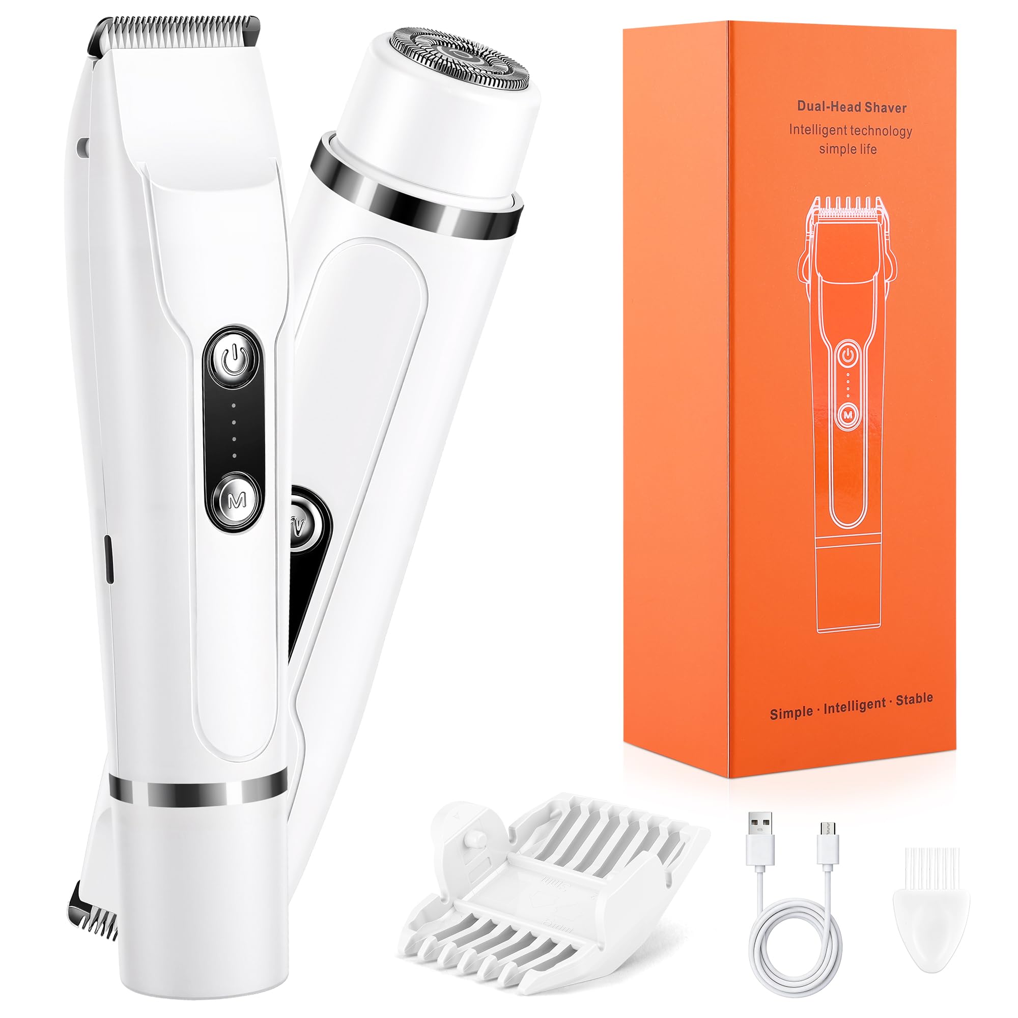 2 in1 Bikini Trimmer for Women Painless Electric Razors Waterproof White