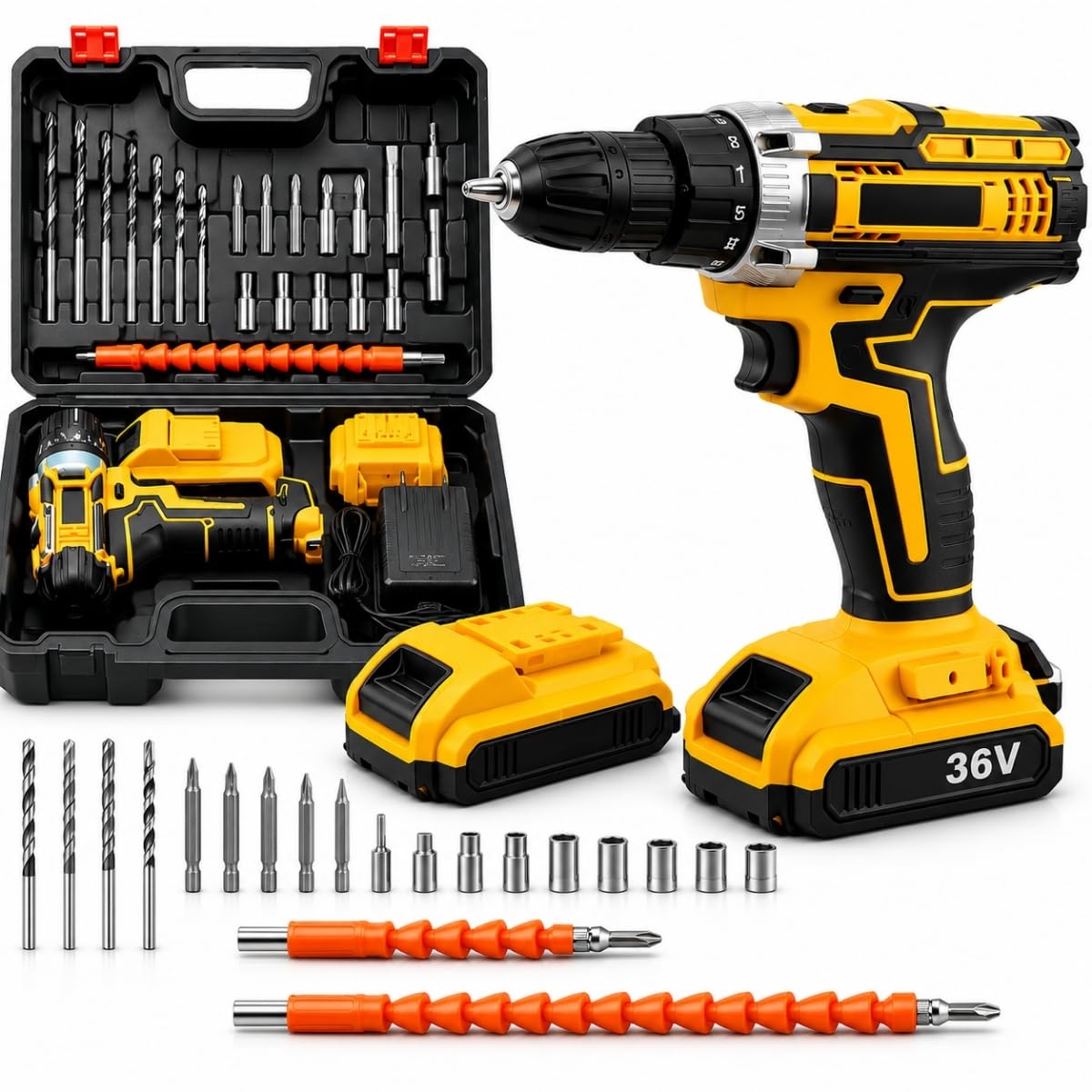 Parafusadeira Furadeira de Impacto 36V Profissional Sem Fio — Mandril 10mm