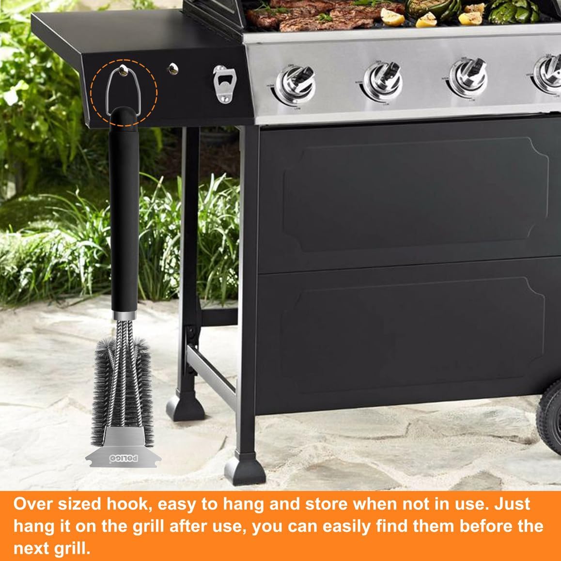 POLIGO Safe Grill Brush and Scraper with Deluxe Handle - 18" Grill Cleaner Brush Stainless Steel Bristle Grill Brush for Outdoor Grill Wizard Grate - BBQ Brush for Grill Cleaning Ideal Grilling Gifts