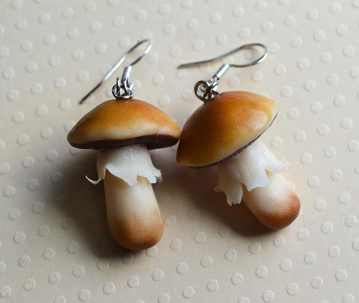 Little Brown Mushroom Dangle Polymer Clay Realistic Earrings