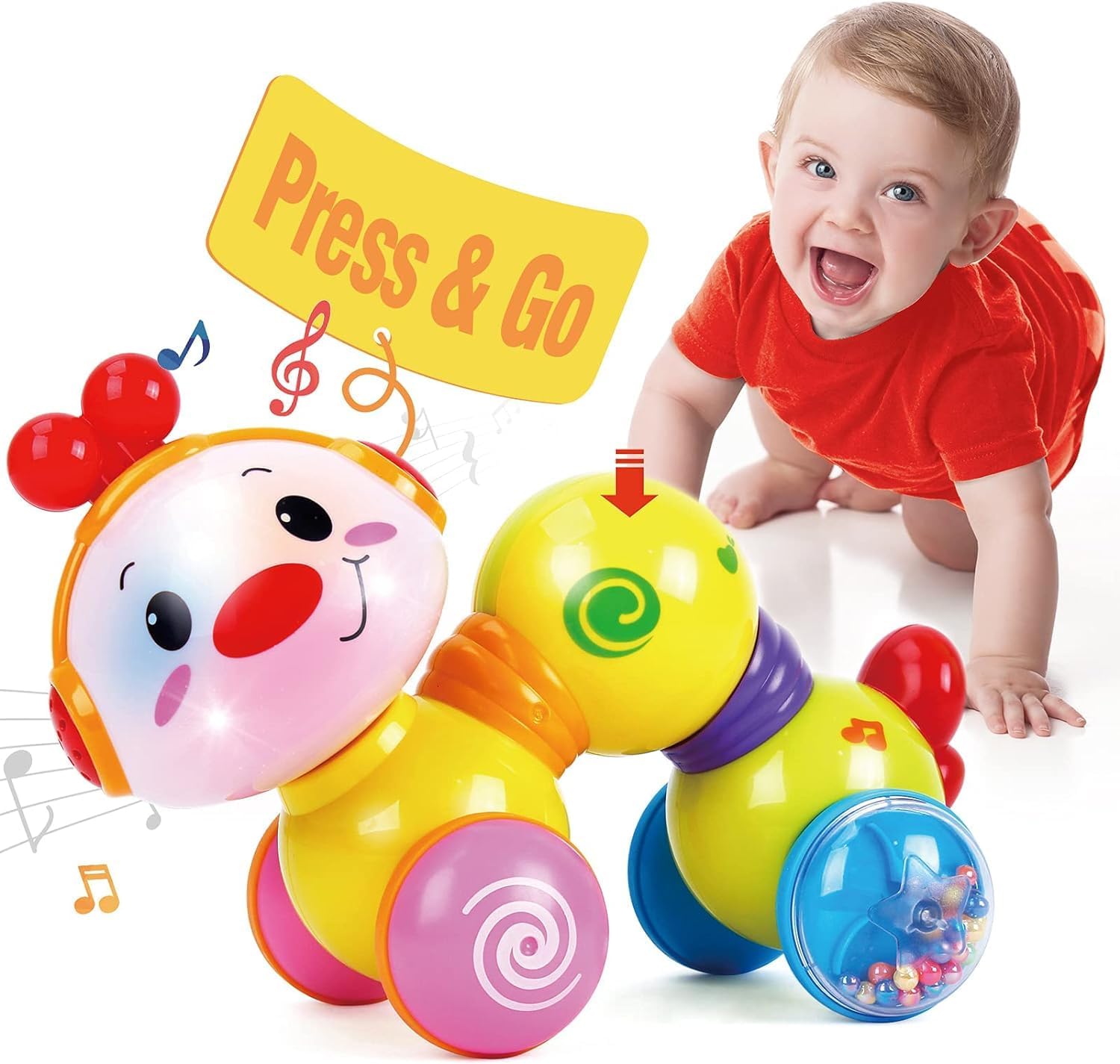 CubicFun Baby Toys for 6-12 Months, Musical, Light-Up, Press and Go Crawling Toy Toddler Tummy Time Toy for Boys & Girls