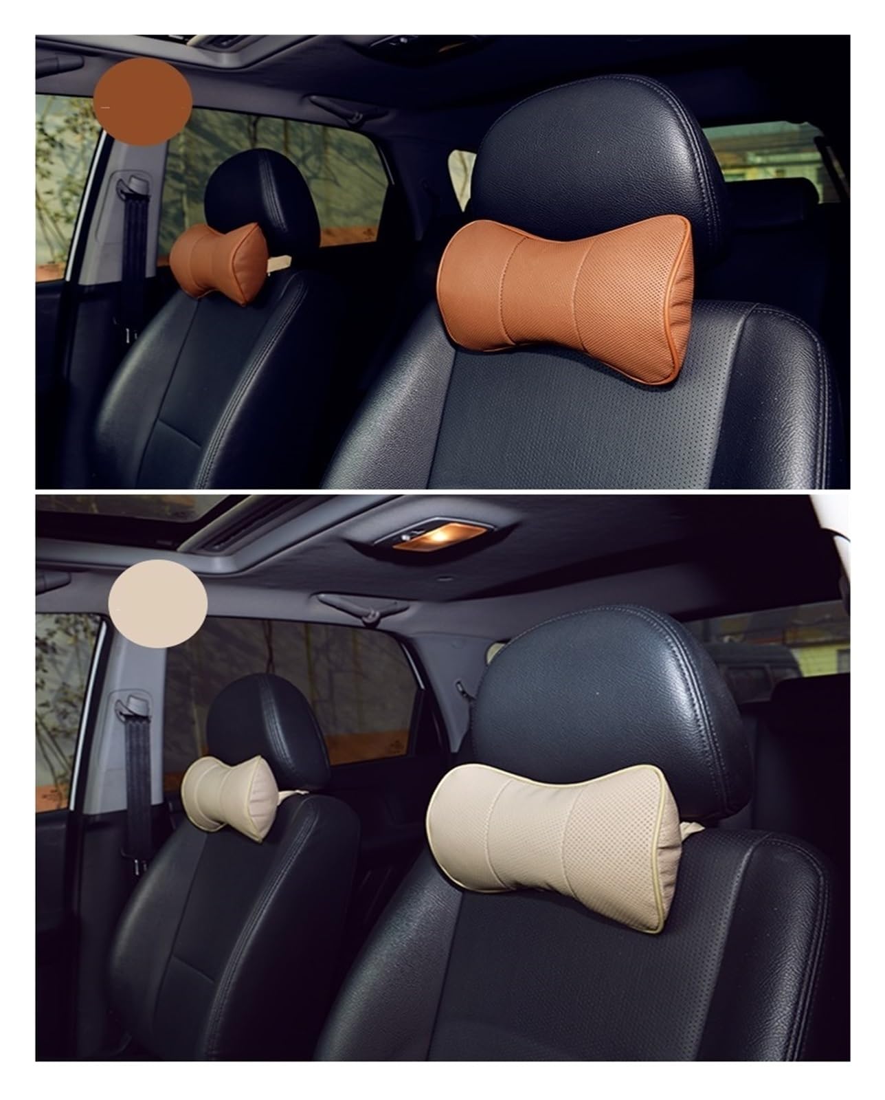 2 cojines for reposacabezas de asiento de coche, almohada de viaje, cojín ortopédico for el cuello, de fibra de cuero, que alivia el dolor de cuello y la sensación de conducción.(Beige)
