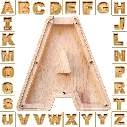 Miniatura 3 de Alcancía de letras de madera, banco de dinero de letras personalizadas para niños, alcancía del alfabeto, regalo para niños y niñas, regalo de